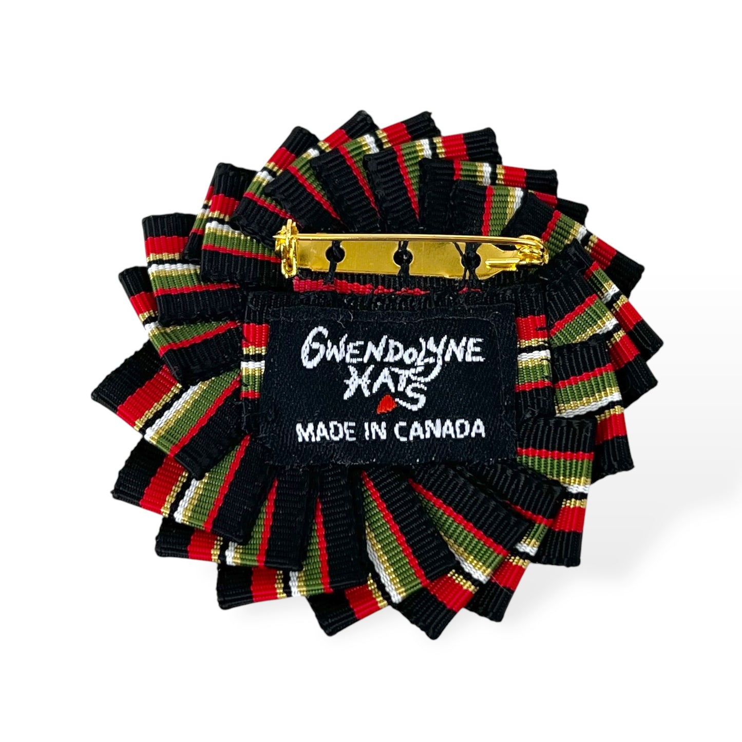 Black Red Green White Antique metal Button Cockade Ribbon Brooch edition #5