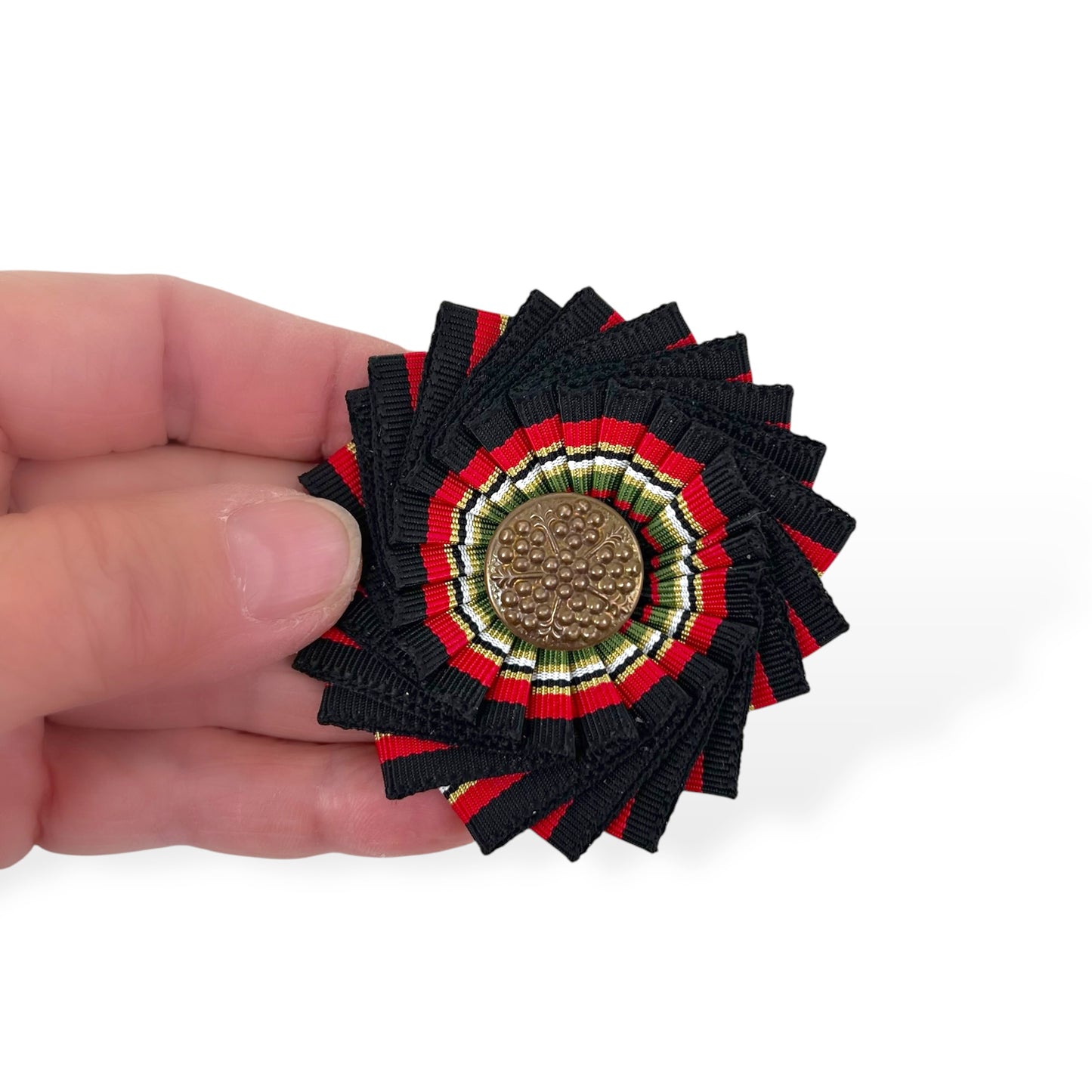 Black Red Green White Antique metal Button Cockade Ribbon Brooch edition #5