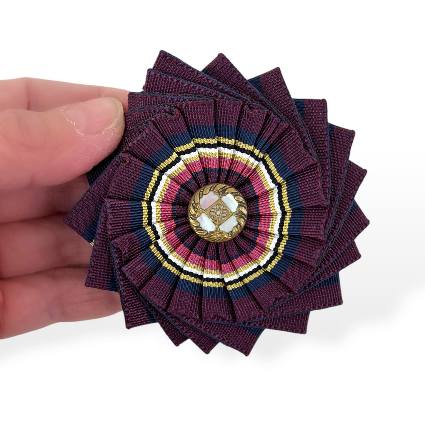 Purple Pink White Gold Antique shell metal Button Cockade Ribbon Brooch edition #3