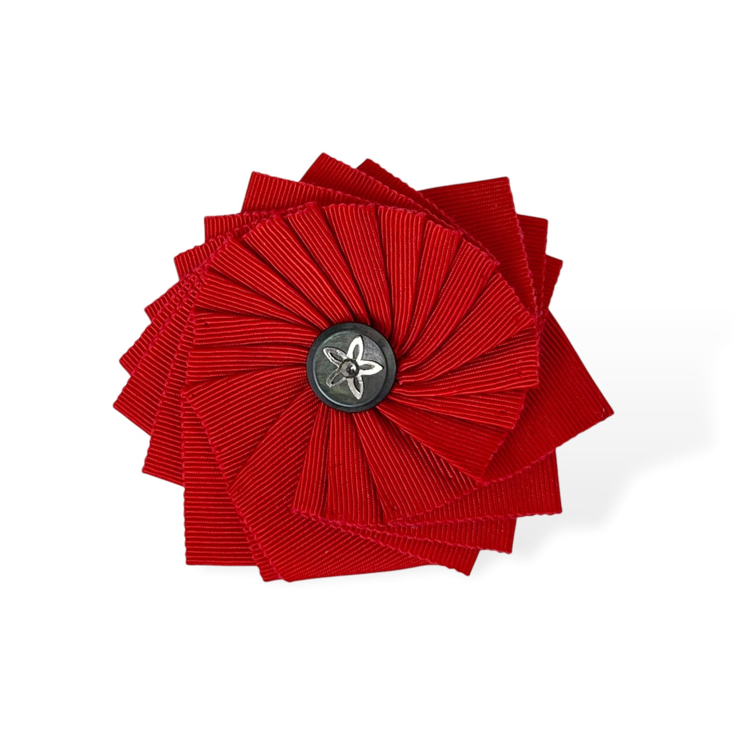 Red Antique shell and metal Button Cockade Ribbon Brooch edition #1
