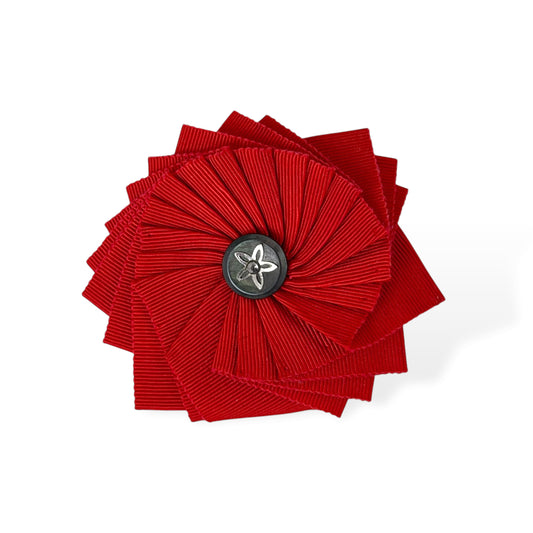 Red Antique shell and metal Button Cockade Ribbon Brooch edition #1