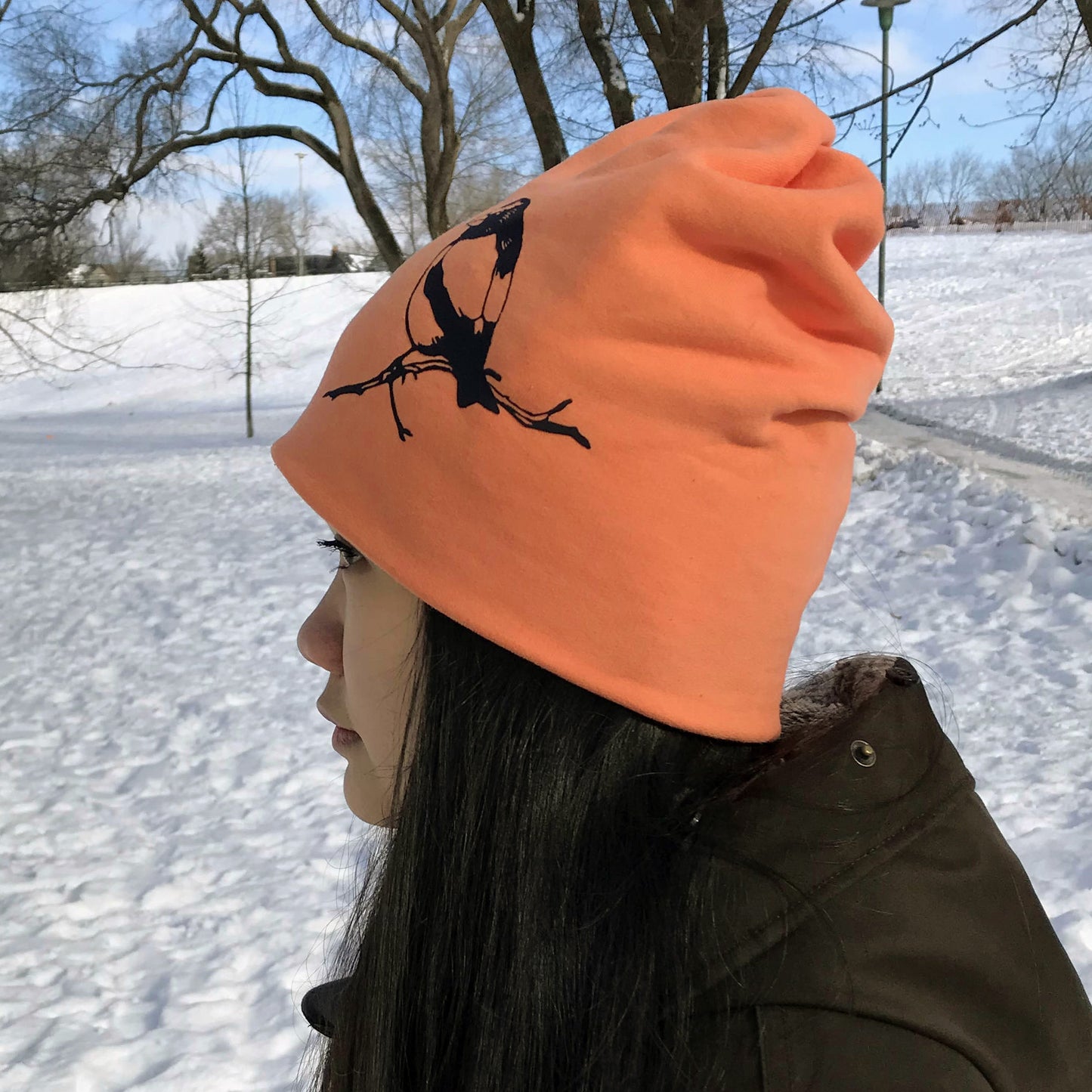 Finch Slouchy Bird Toque Hat Apricot Orange