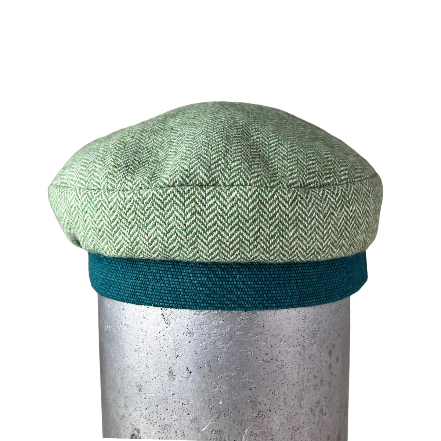 Green Herringbone Weave Abbey Road Wool Cap  - Womens Medium