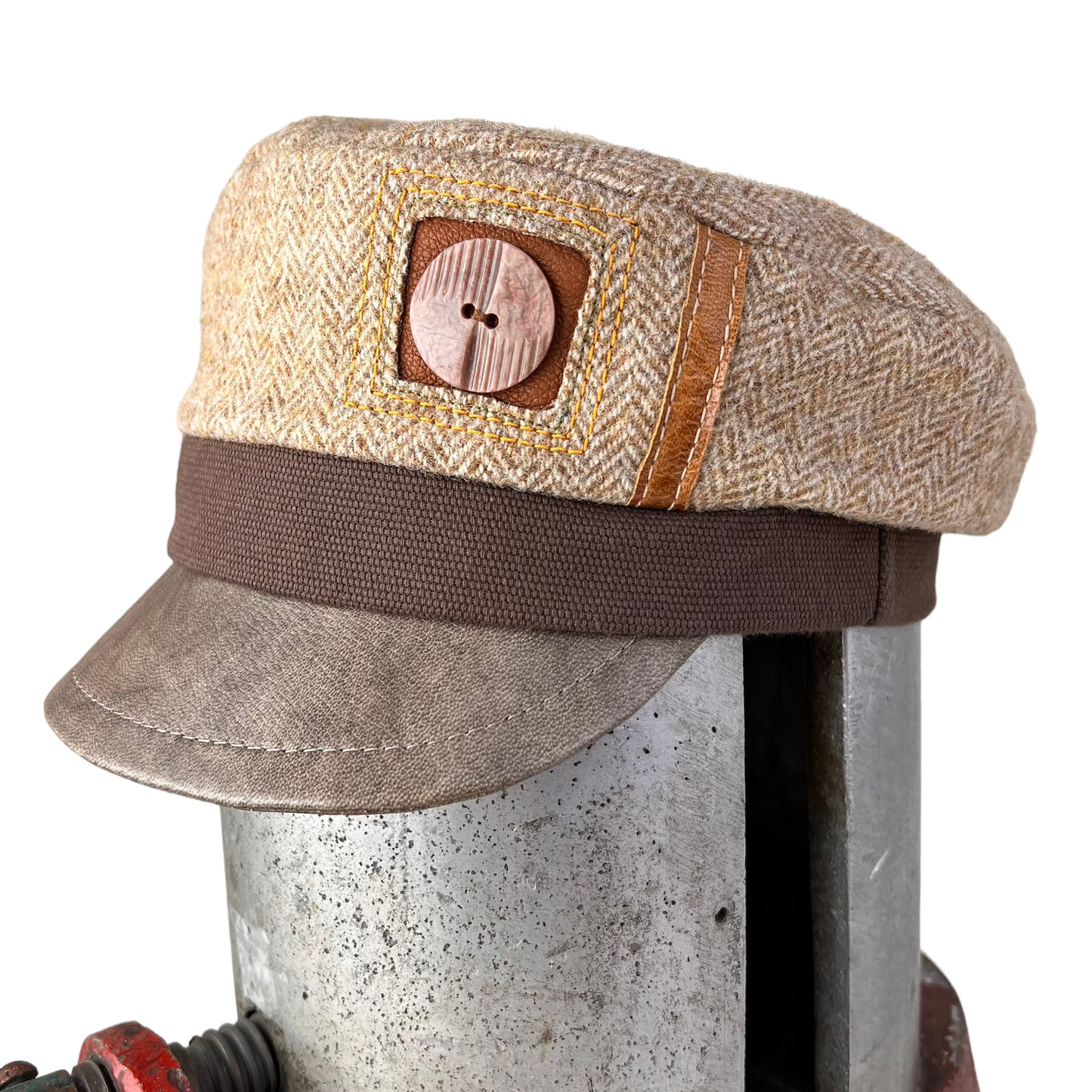Beige Herringbone Abbey Road Wool Cap - Womens Medium