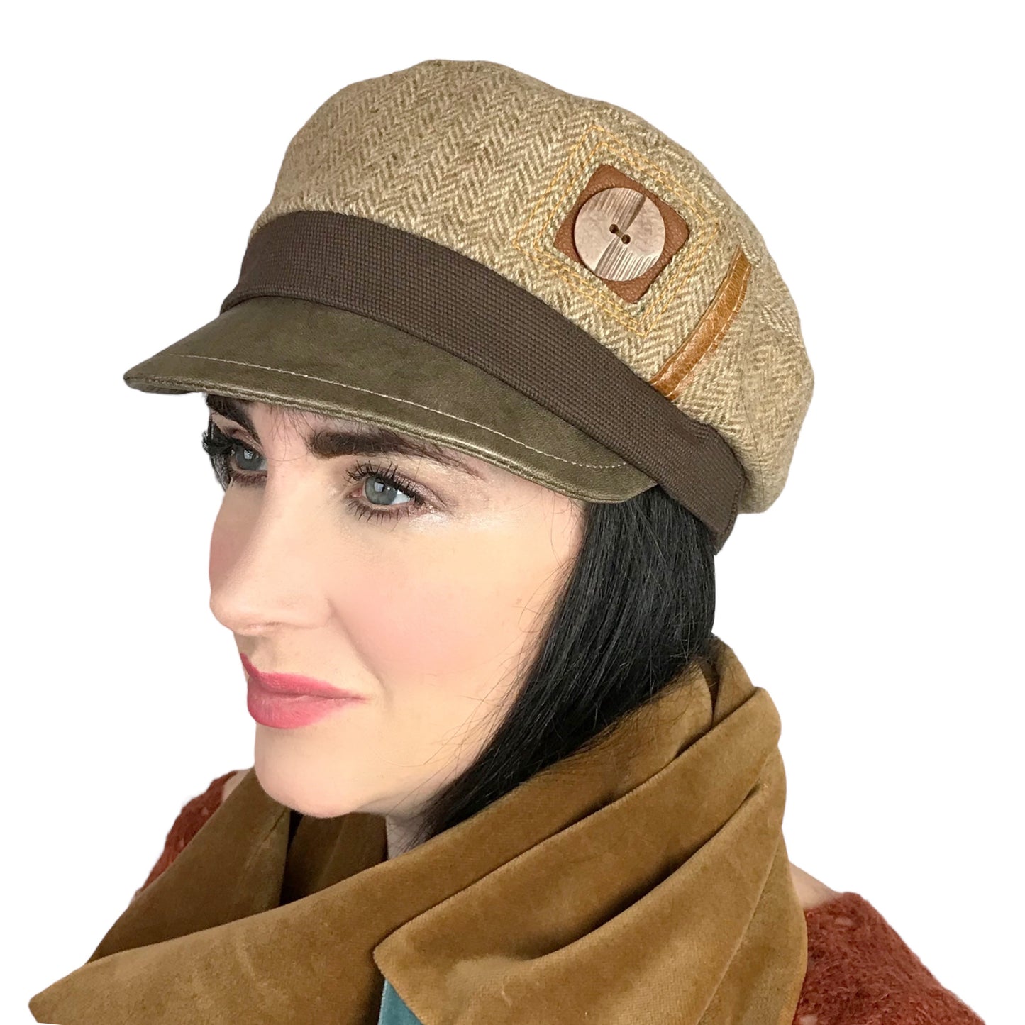 Beige Herringbone Abbey Road Wool Cap - Womens Medium