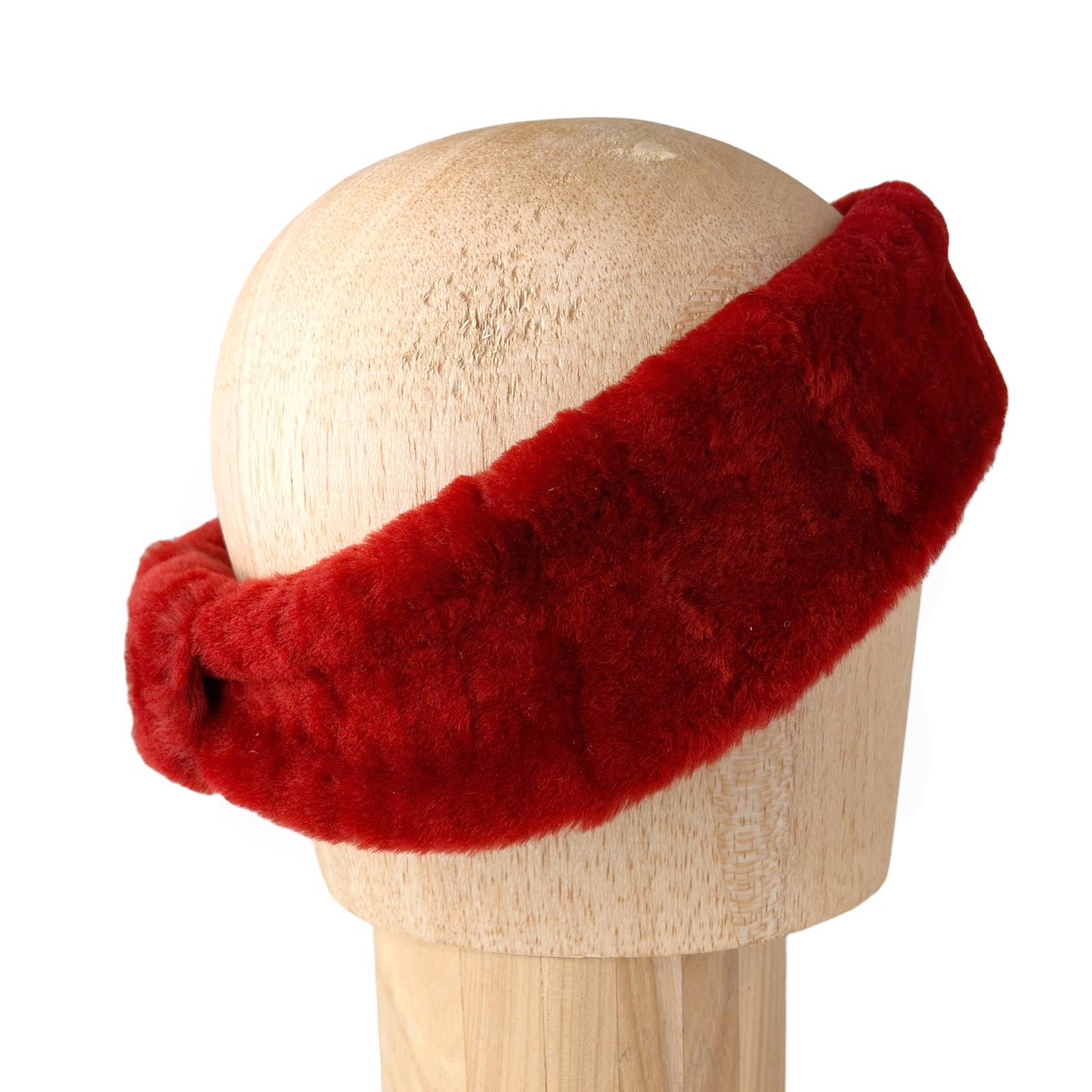 Soft Ruby Red Alpine Ear and Head Sheep Shearling Fur Band