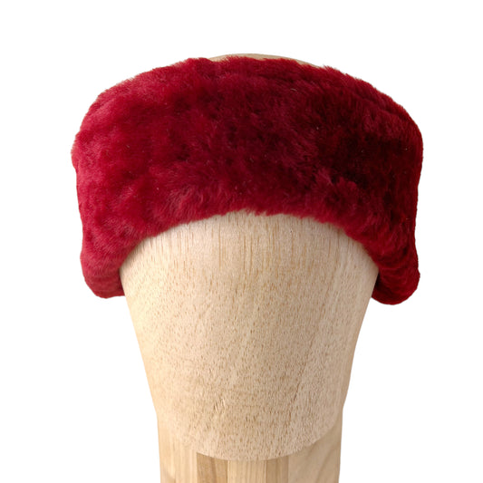Ruby Red Alpine Ear and Head Sheep Shearling Fur Band