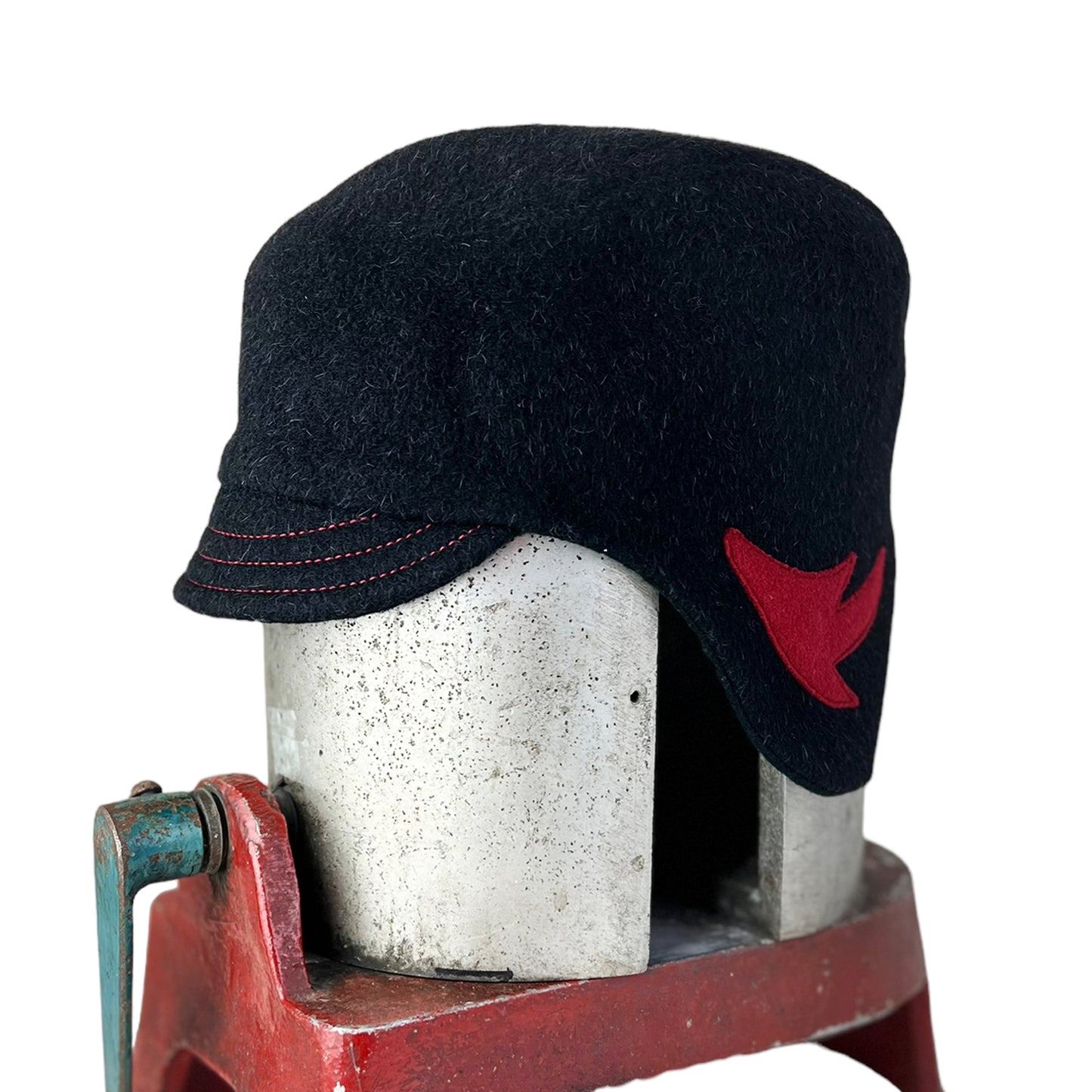 Black Amelia Wool Ear Flap Helmet Hat - Large