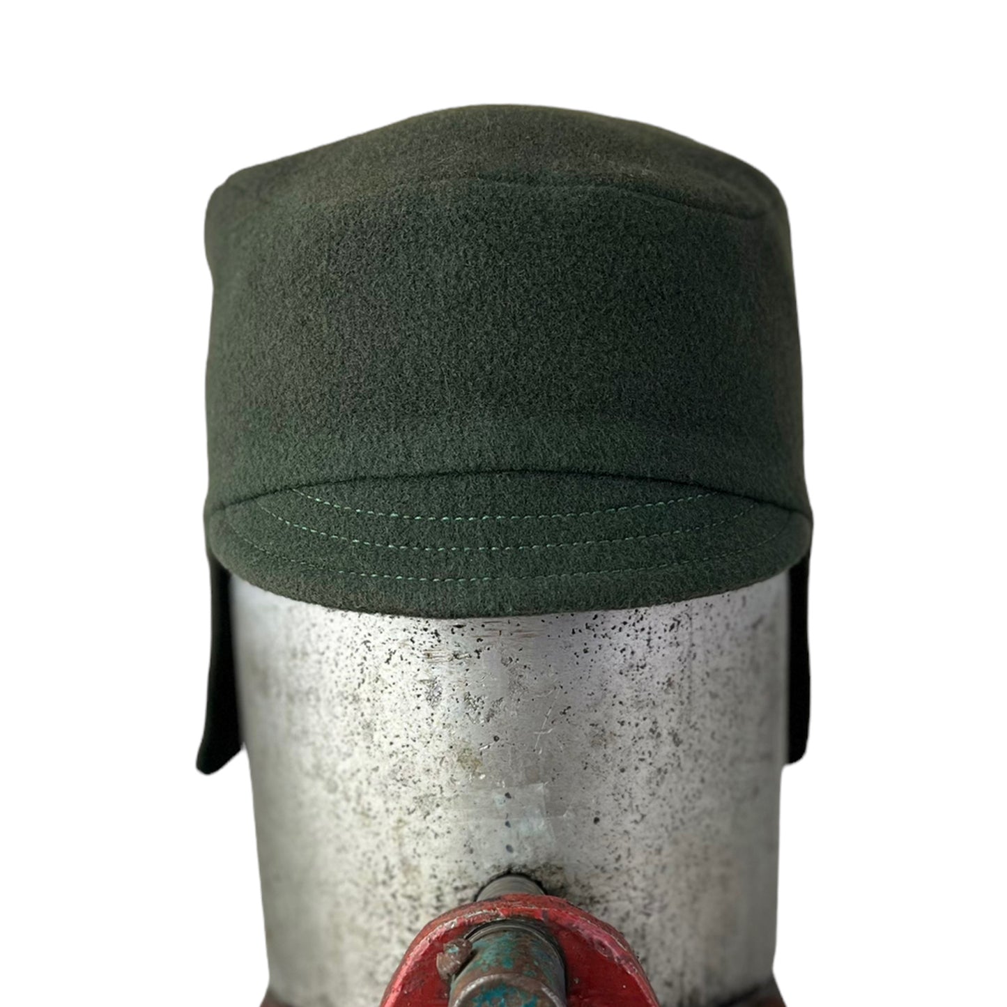 Green Amelia Wool Ear Flap Helmet Hat - Medium