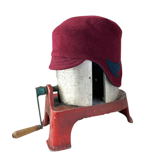 Red Amelia Wool Ear Flap Helmet Hat - Large