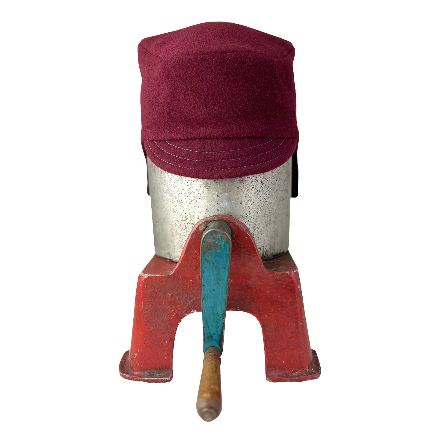 Red Amelia Wool Ear Flap Helmet Hat - Large