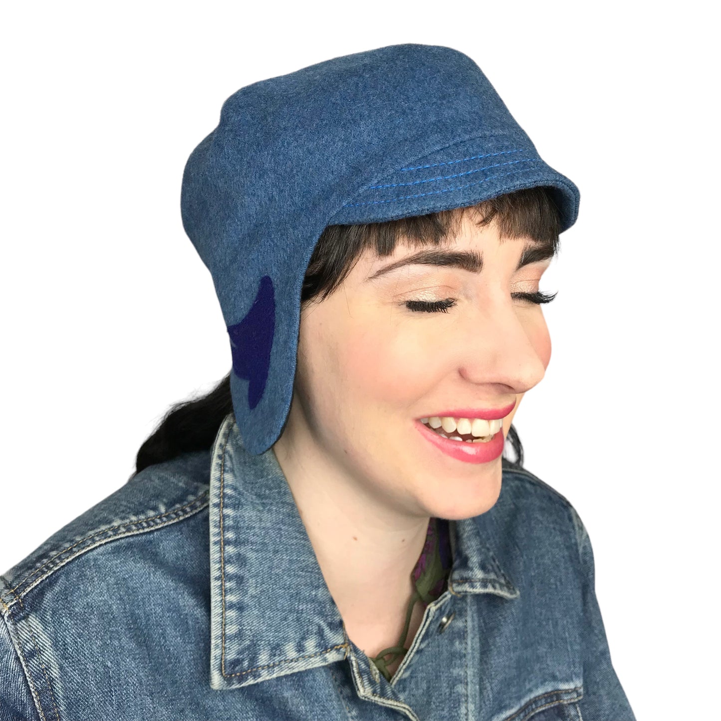 Blue Amelia Wool Ear Flap Helmet Hat - Small