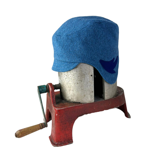 Blue Amelia Wool Ear Flap Helmet Hat - Small