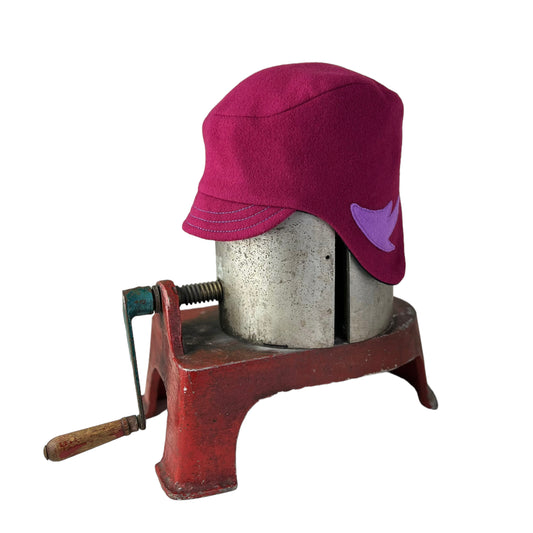 Pink Amelia Wool Ear Flap Helmet Hat - Small