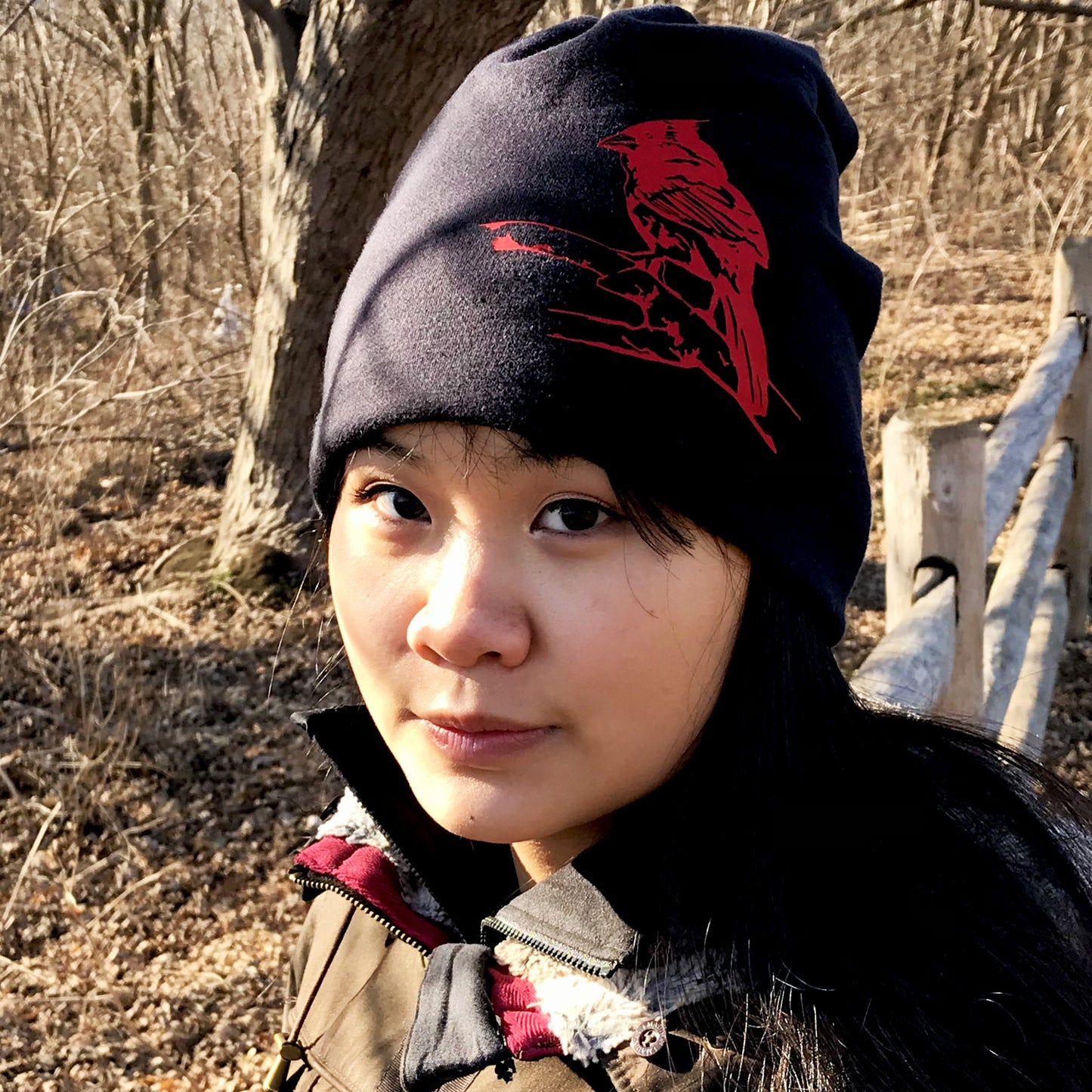 Cardinal Slouchy Bird Toque Hat Black Red