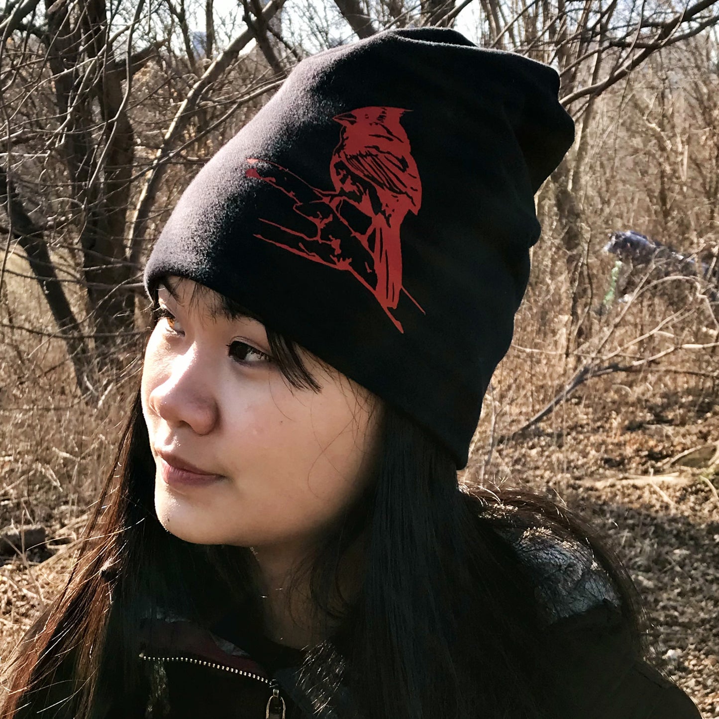 Cardinal Slouchy Bird Toque Hat Black Red