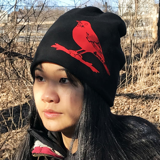 Robin Slouchy Bird Toque Hat Black Red