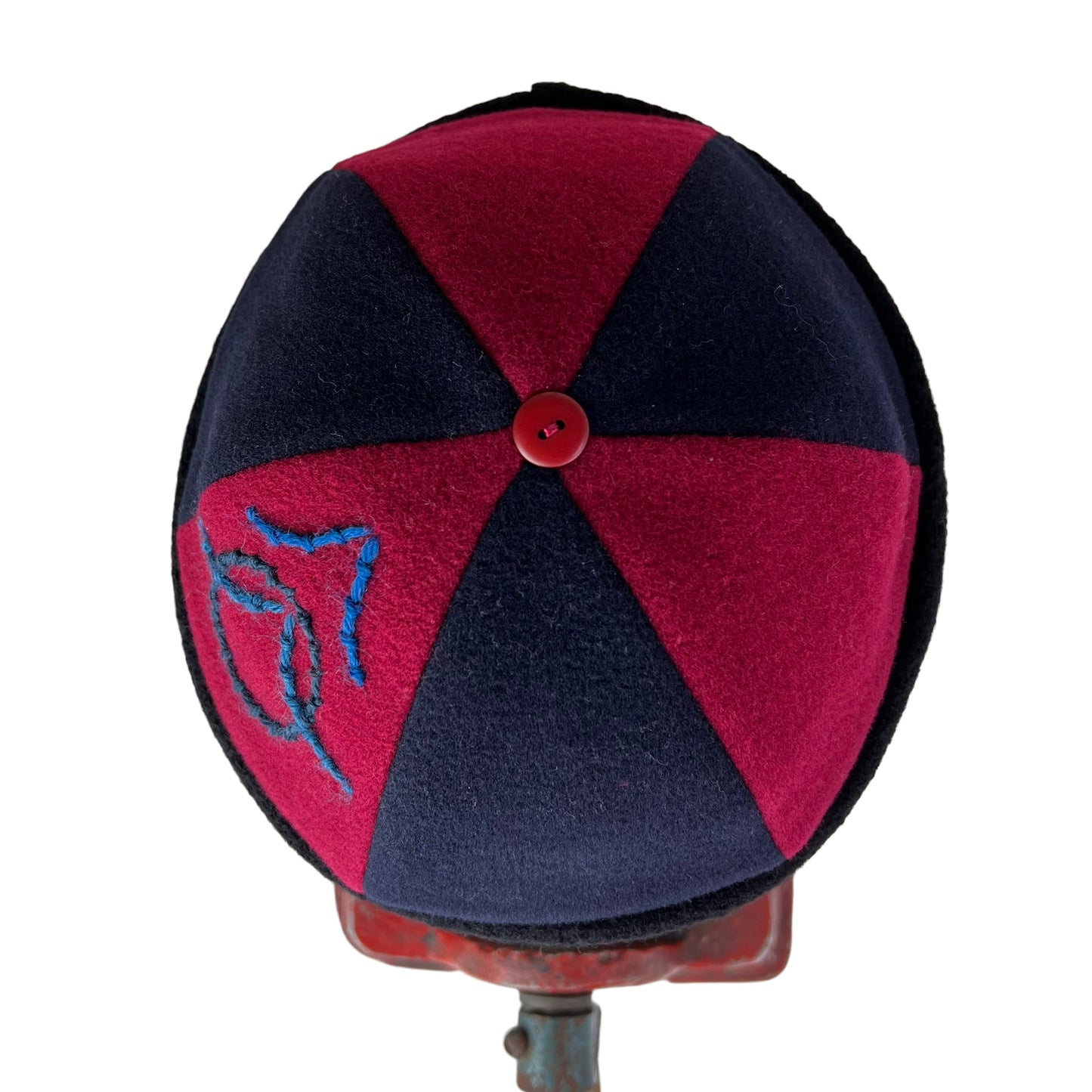 Red Navy Black Beanie Wool Slouchy Toque Cap - Medium