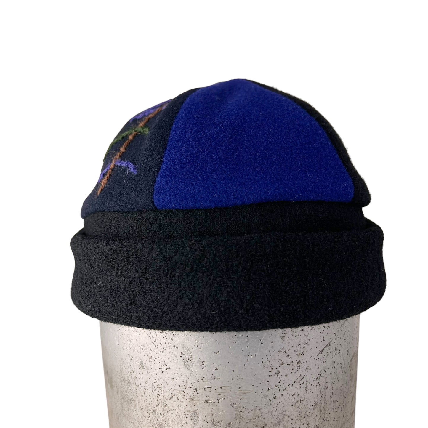 Blue Black Beanie Wool Cap Slouchy Toque - Large