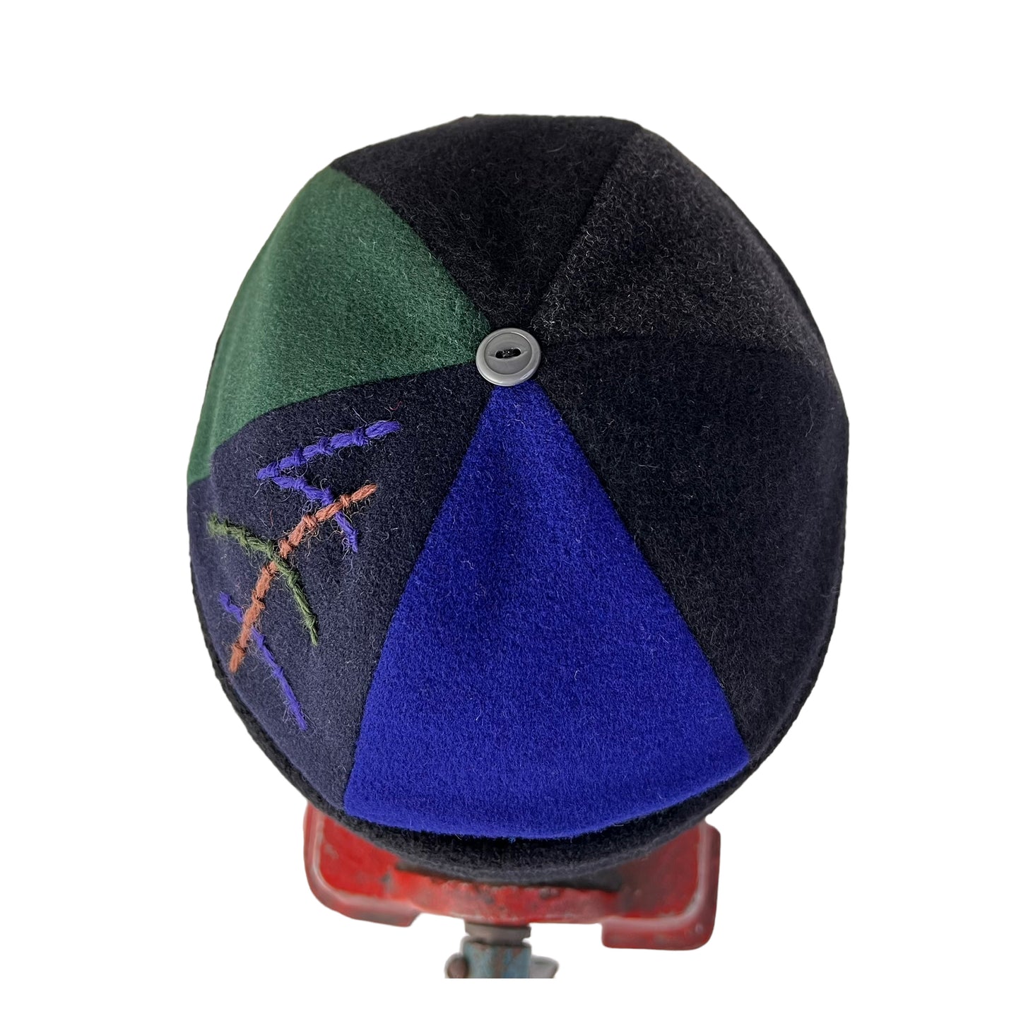Blue Black Beanie Wool Cap Slouchy Toque - Large