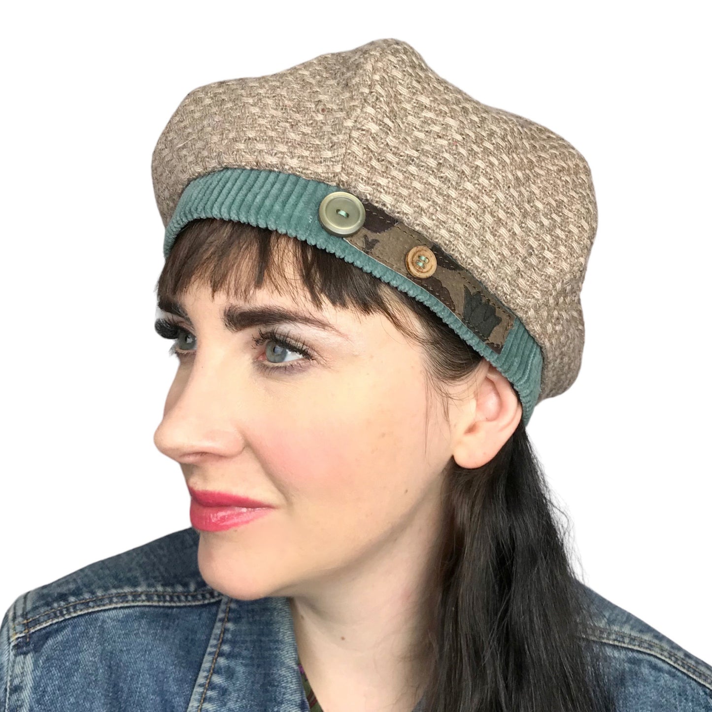 Bella Beret Wool Tam Medium Beige Tan Seafoam Green