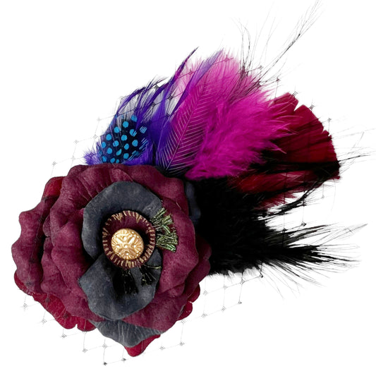 Black Crimson Rose Fascinator Clip