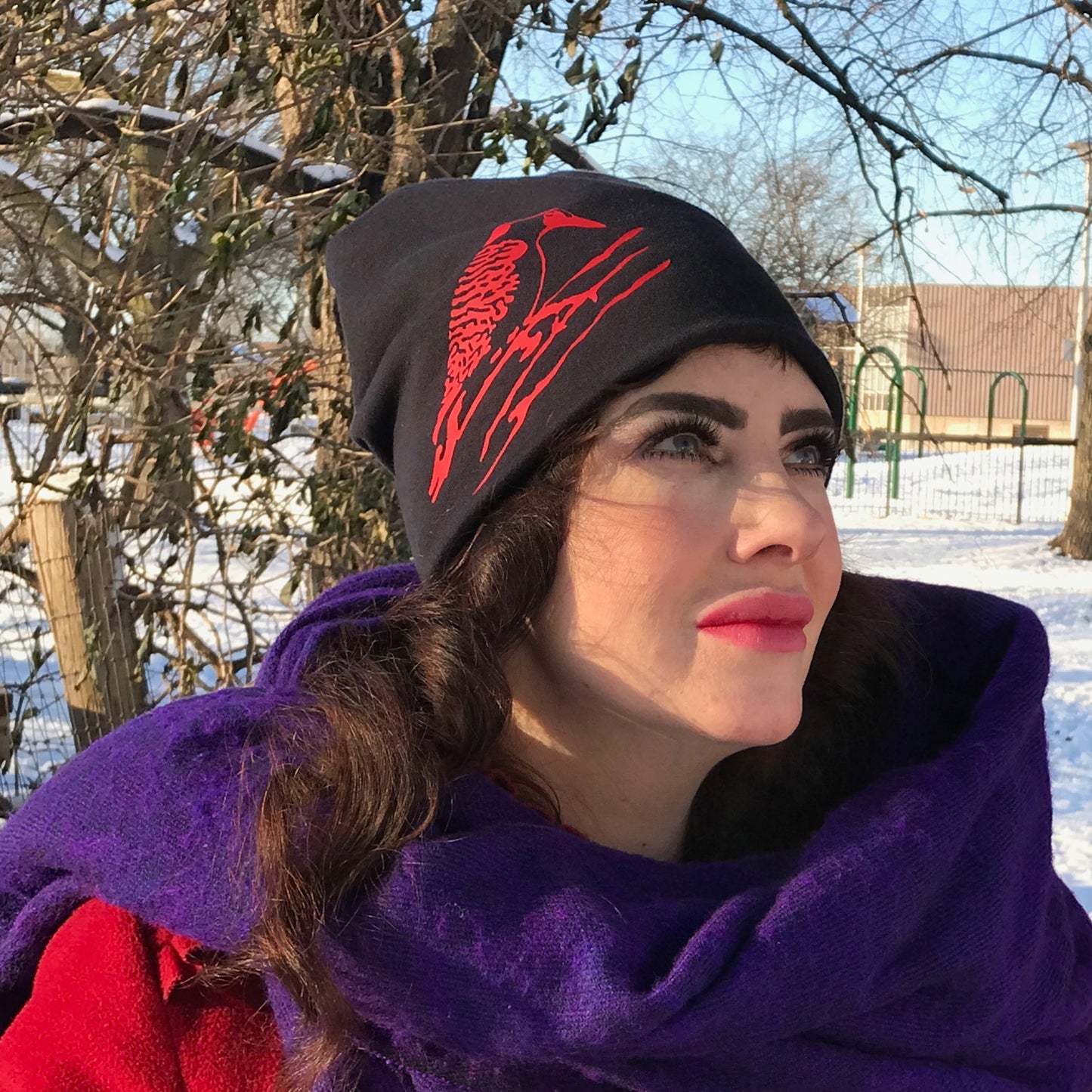 Black Cotton Slouchy hat Downey Woodpecker