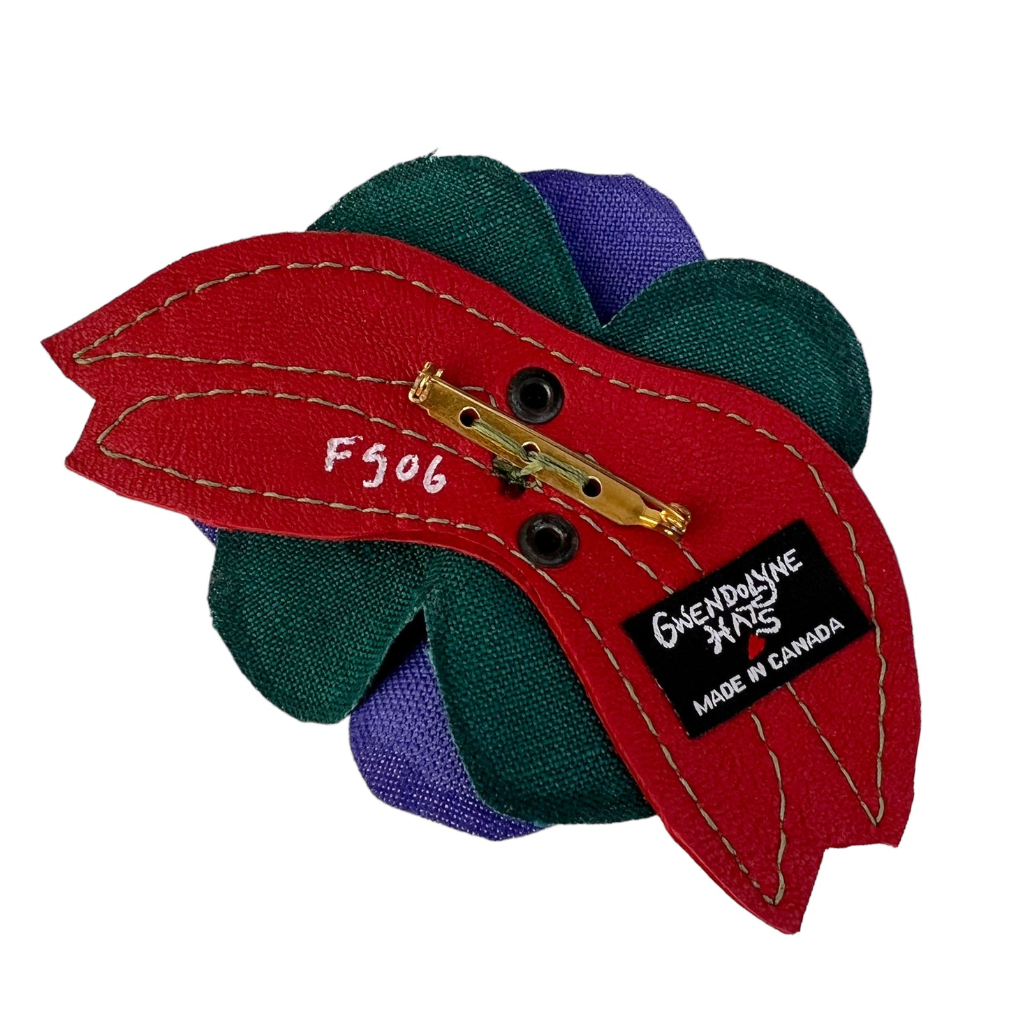 Linen Flower Brooch Pin Royal Blue Green