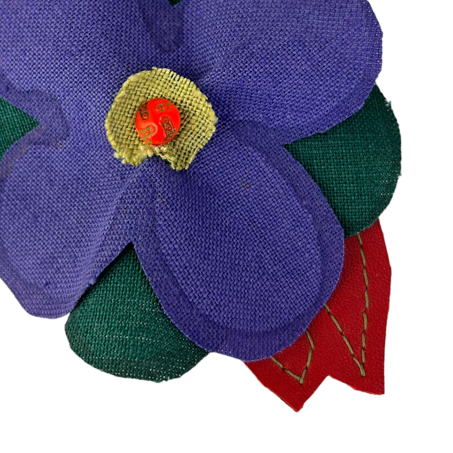 Linen Flower Brooch Pin Royal Blue Green