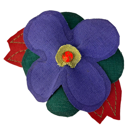 Linen Flower Brooch Pin Royal Blue Green