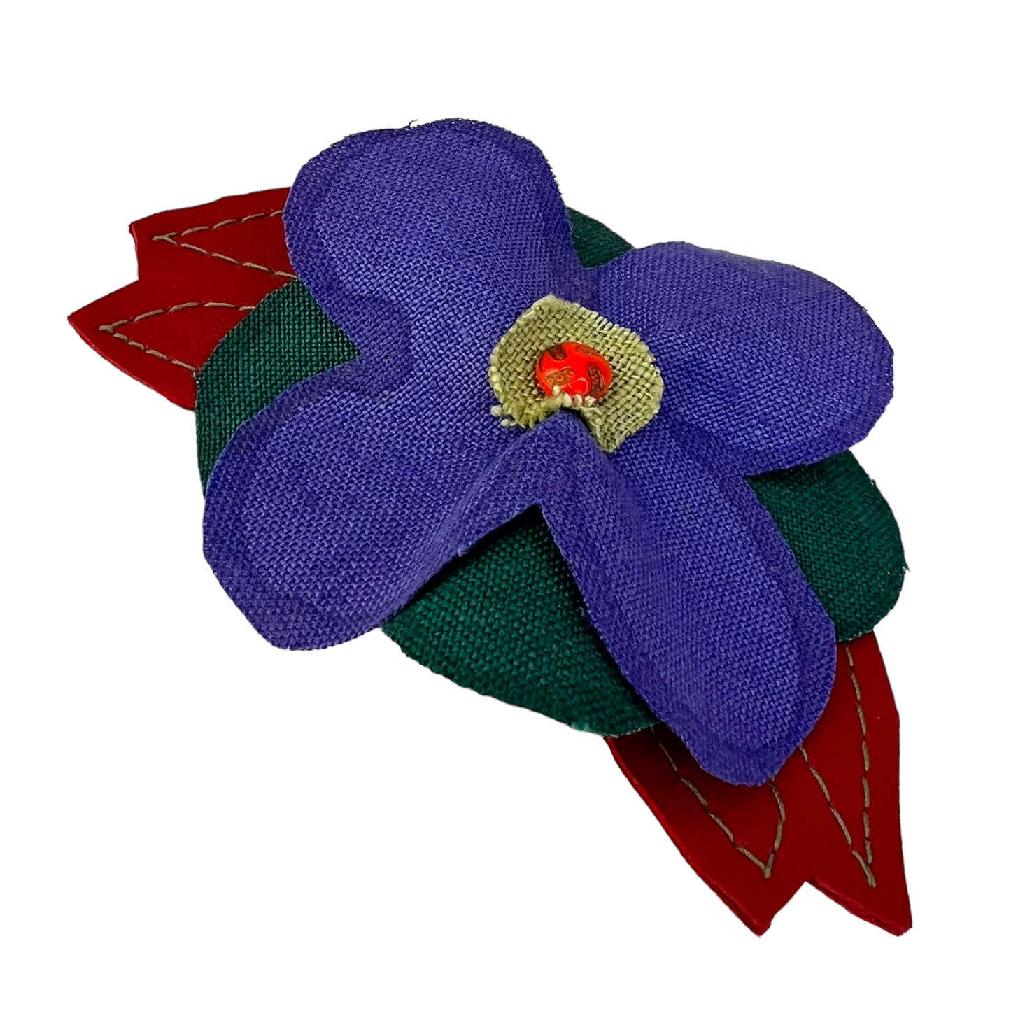 Linen Flower Brooch Pin Royal Blue Green