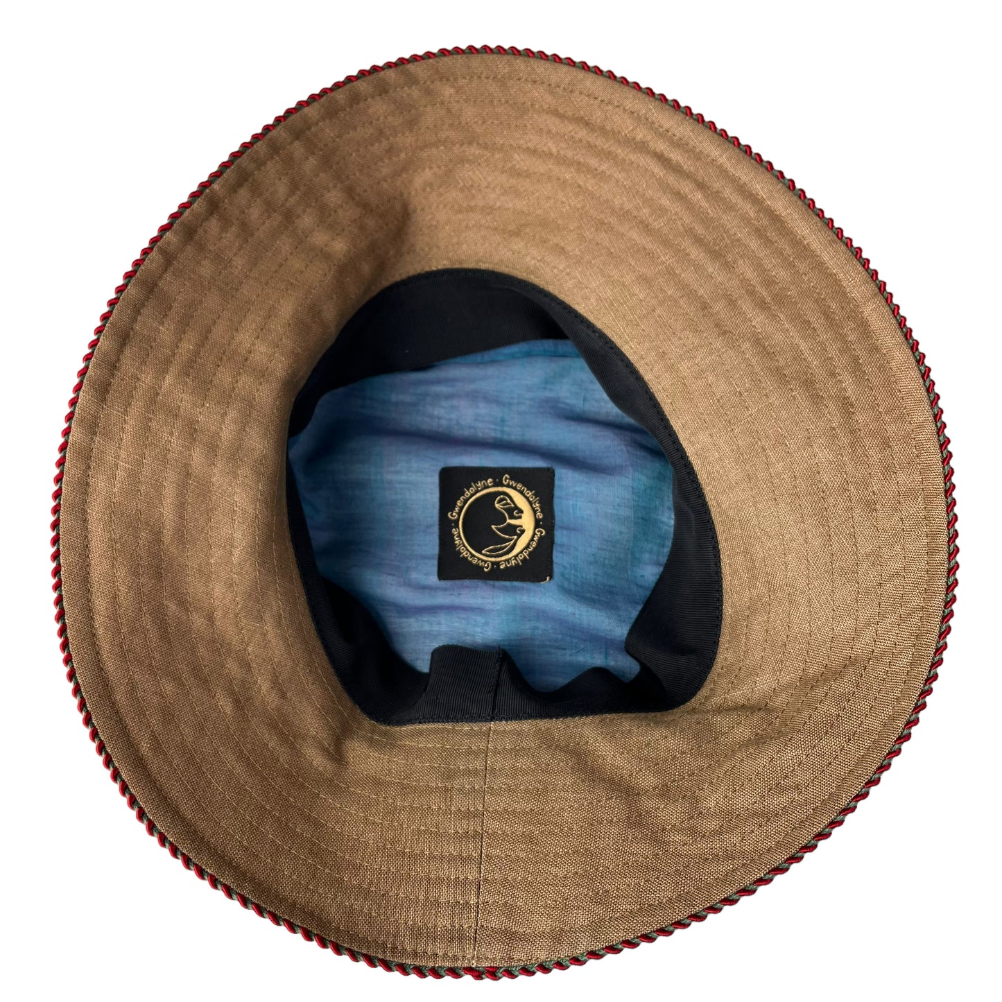 Zinnia Design Linen Wide Rim Sun Hat Size Large Olive Blue