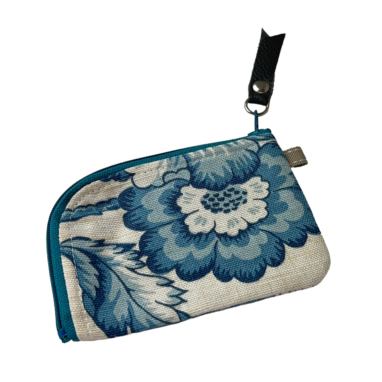 Blue Toile Linen Zipper Card Wallet