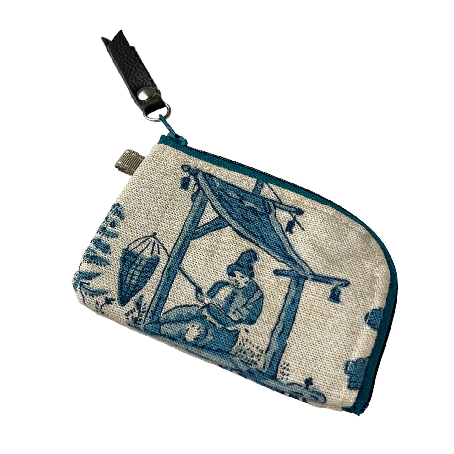 Blue Toile Linen Zipper Card Wallet