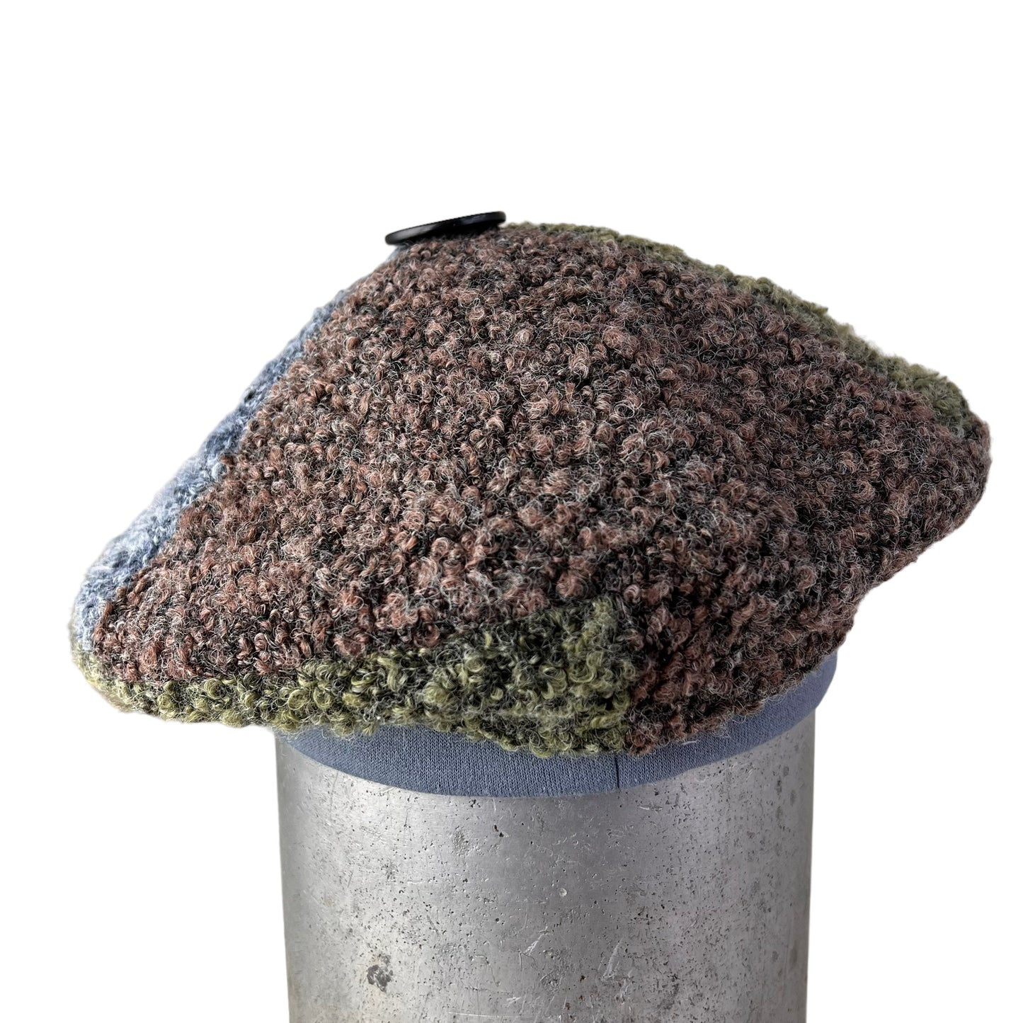 Boucle Knit Beret Tam Large Brown Blue