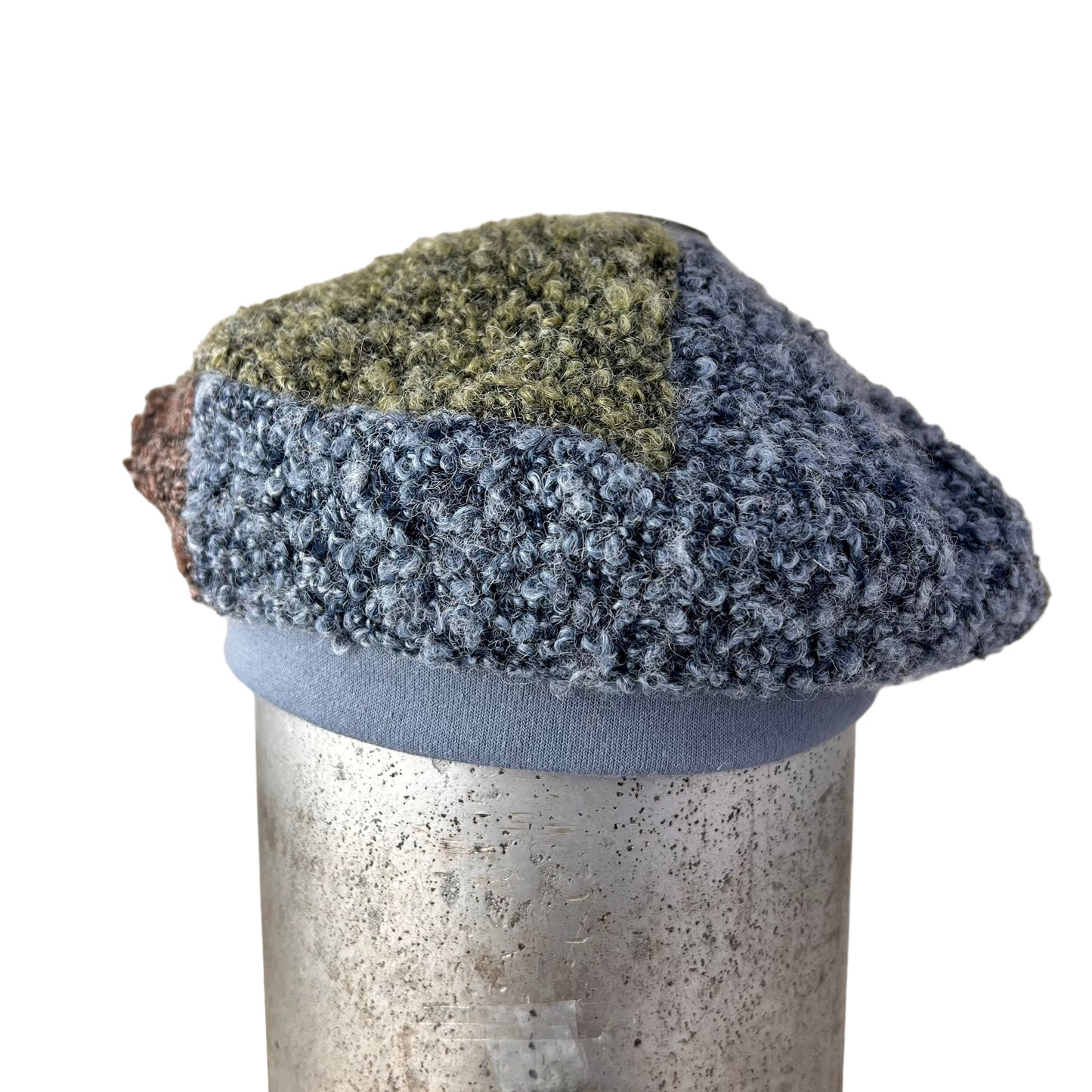 Boucle Knit Beret Tam Large Brown Blue