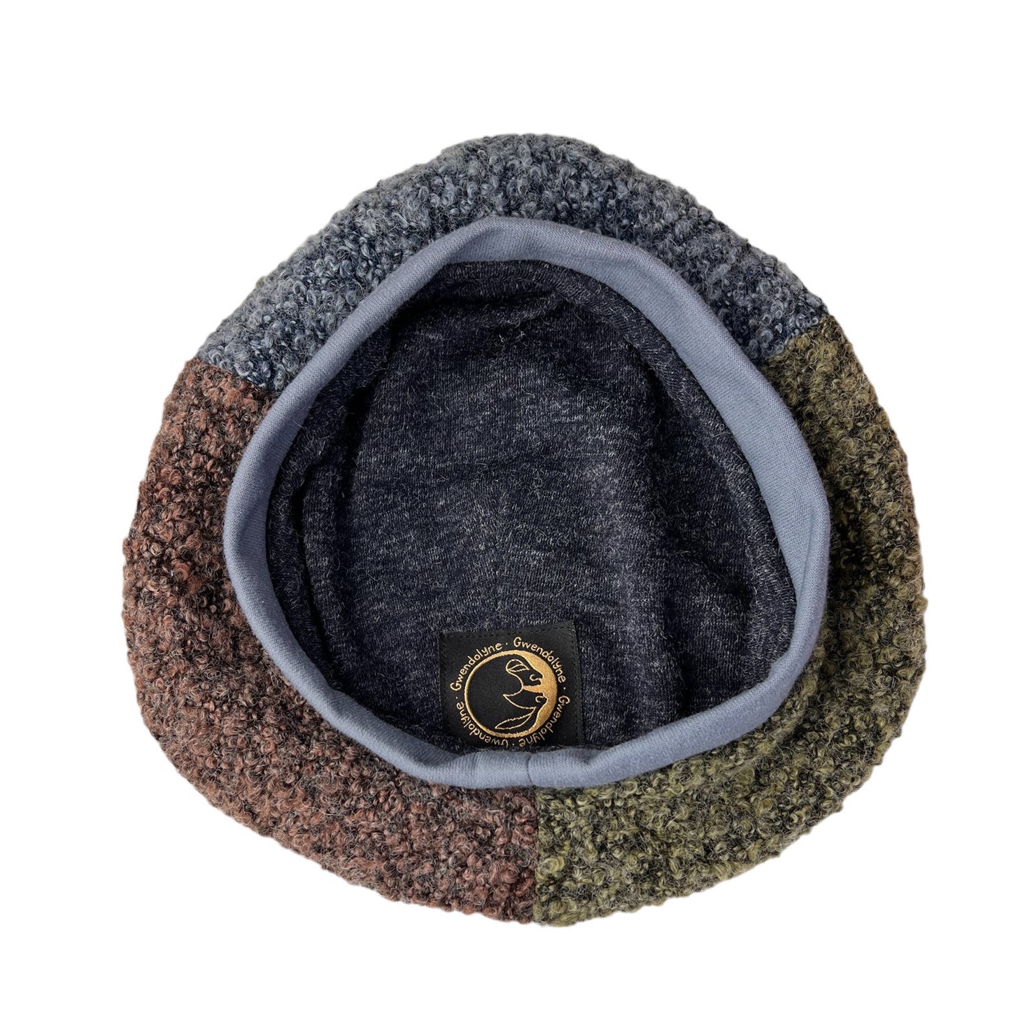 Boucle Knit Beret Tam Large Brown Blue