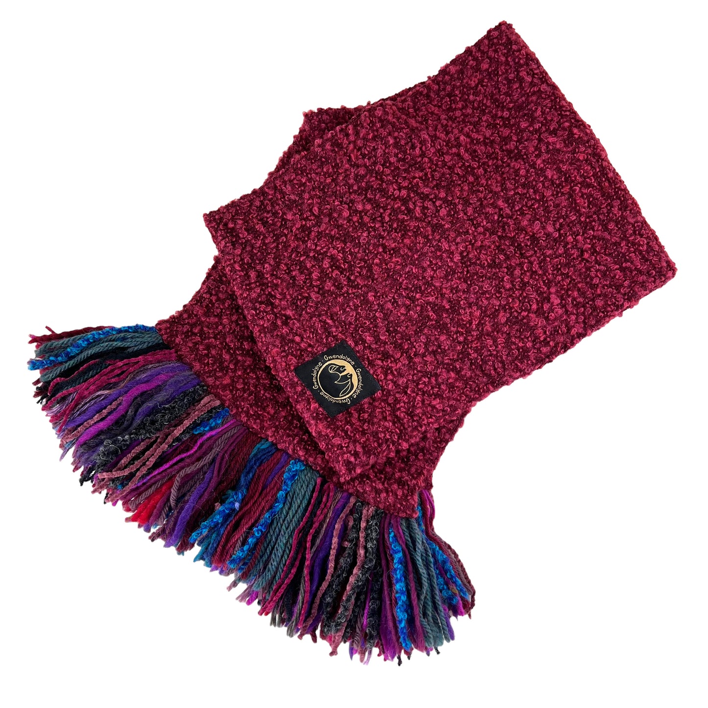 Boucle Double Knit Layer Fringe Scarf Raspberry Red