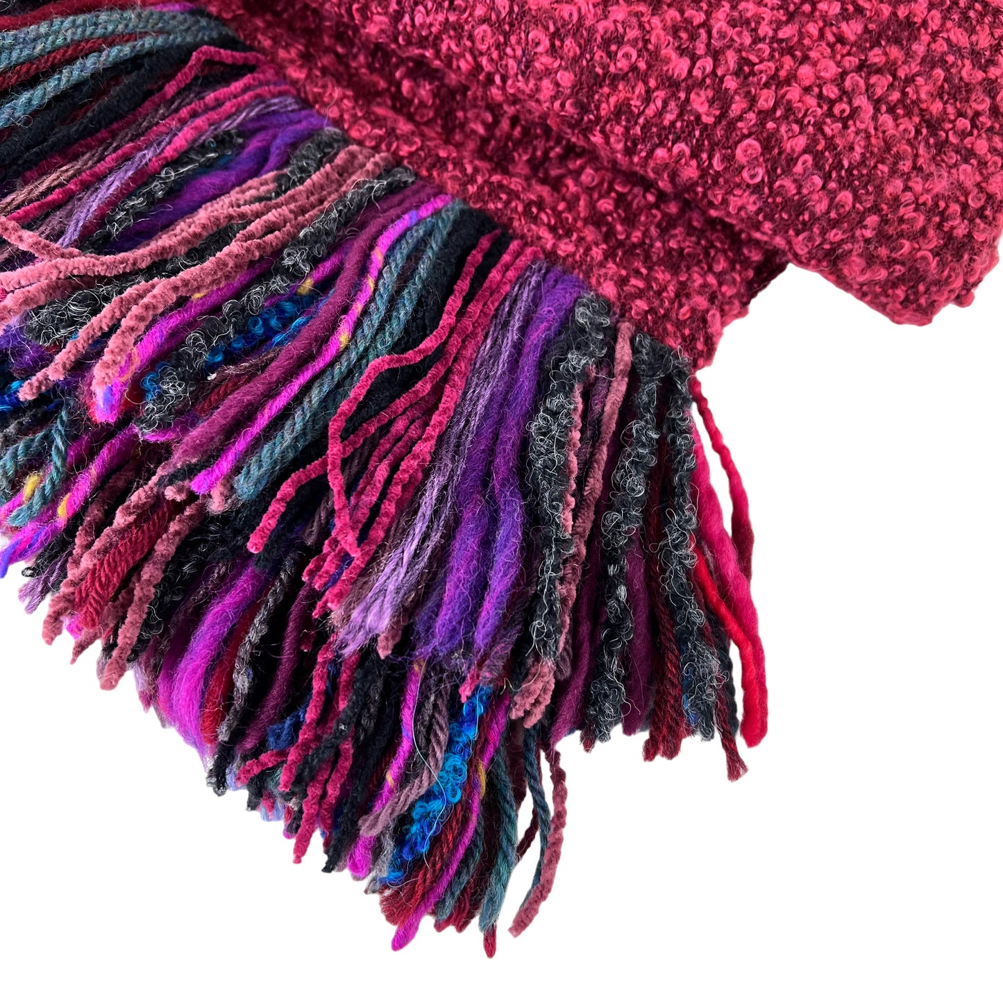 Boucle Double Knit Layer Fringe Scarf Raspberry Red