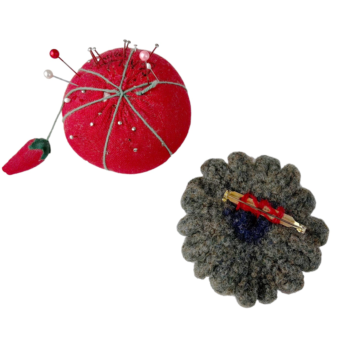 Felted Crochet Wool Flower Flower Brooch Sage Green Navy