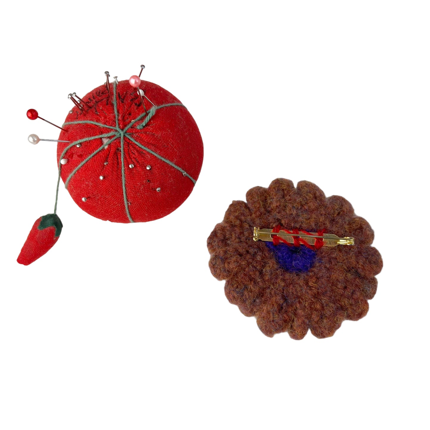 Felted Crochet Wool Flower Flower Brooch Rust Orange Purple