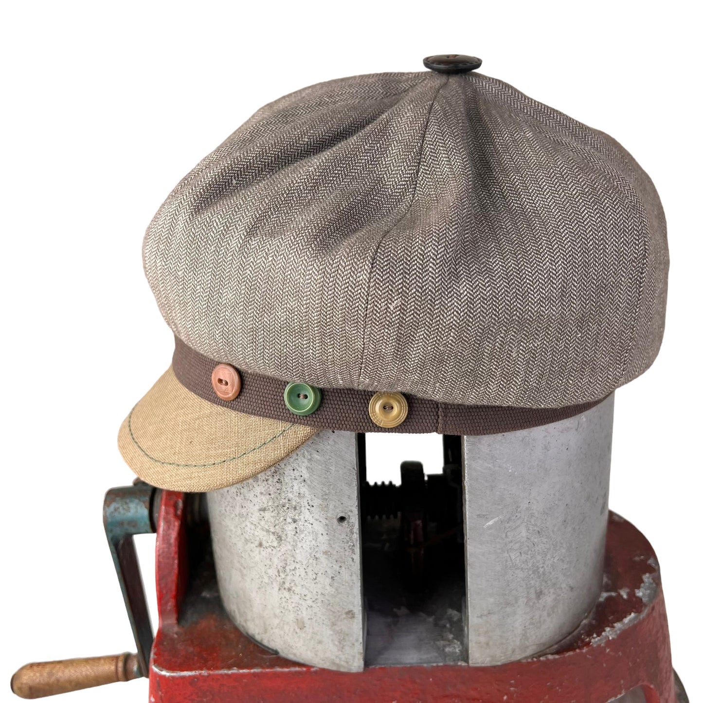 Carnaby Linen Cap X Large Brown White Herringbone