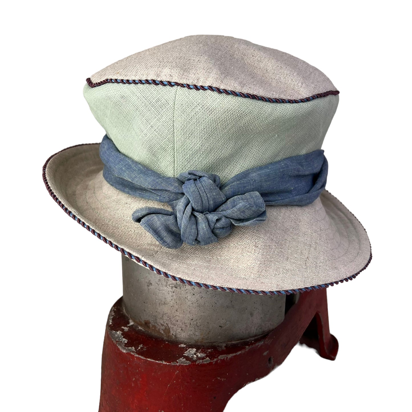 Zinnia Design Linen Wide Rim Sun Hat Size Large Pastel Green