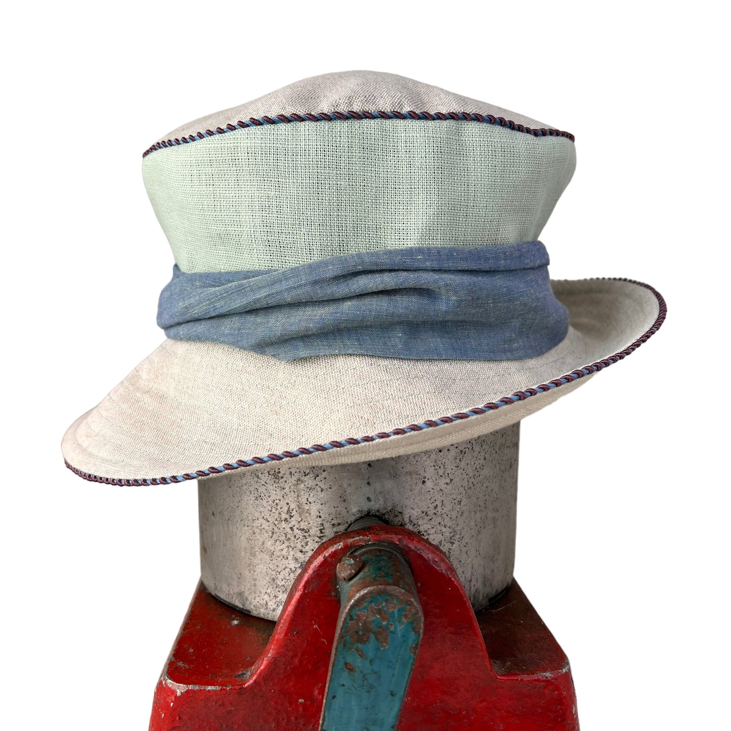 Zinnia Design Linen Wide Rim Sun Hat Size Large Pastel Green