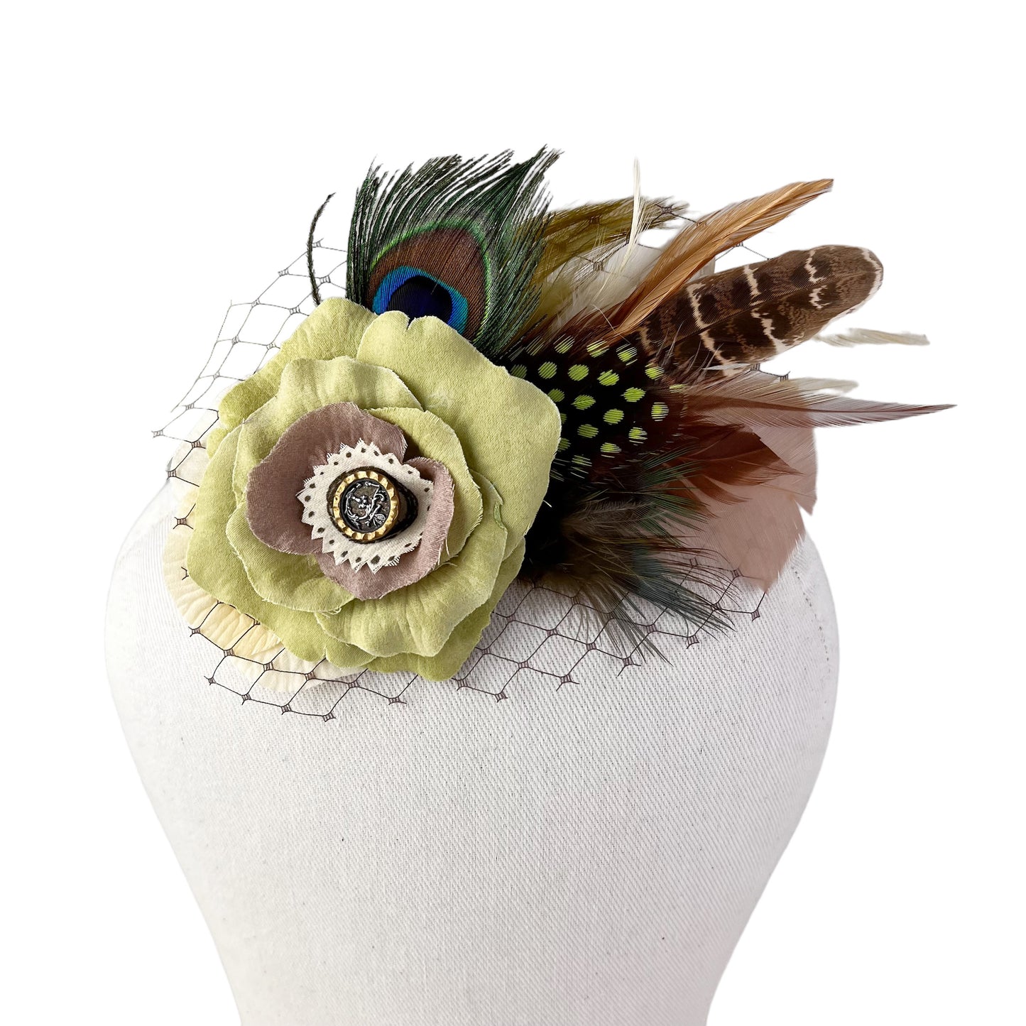 Green Chartreuse Rose Peacock Feather Fascinator Hair Clip edition #13