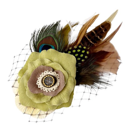 Green Chartreuse Rose Peacock Feather Fascinator Hair Clip edition #13