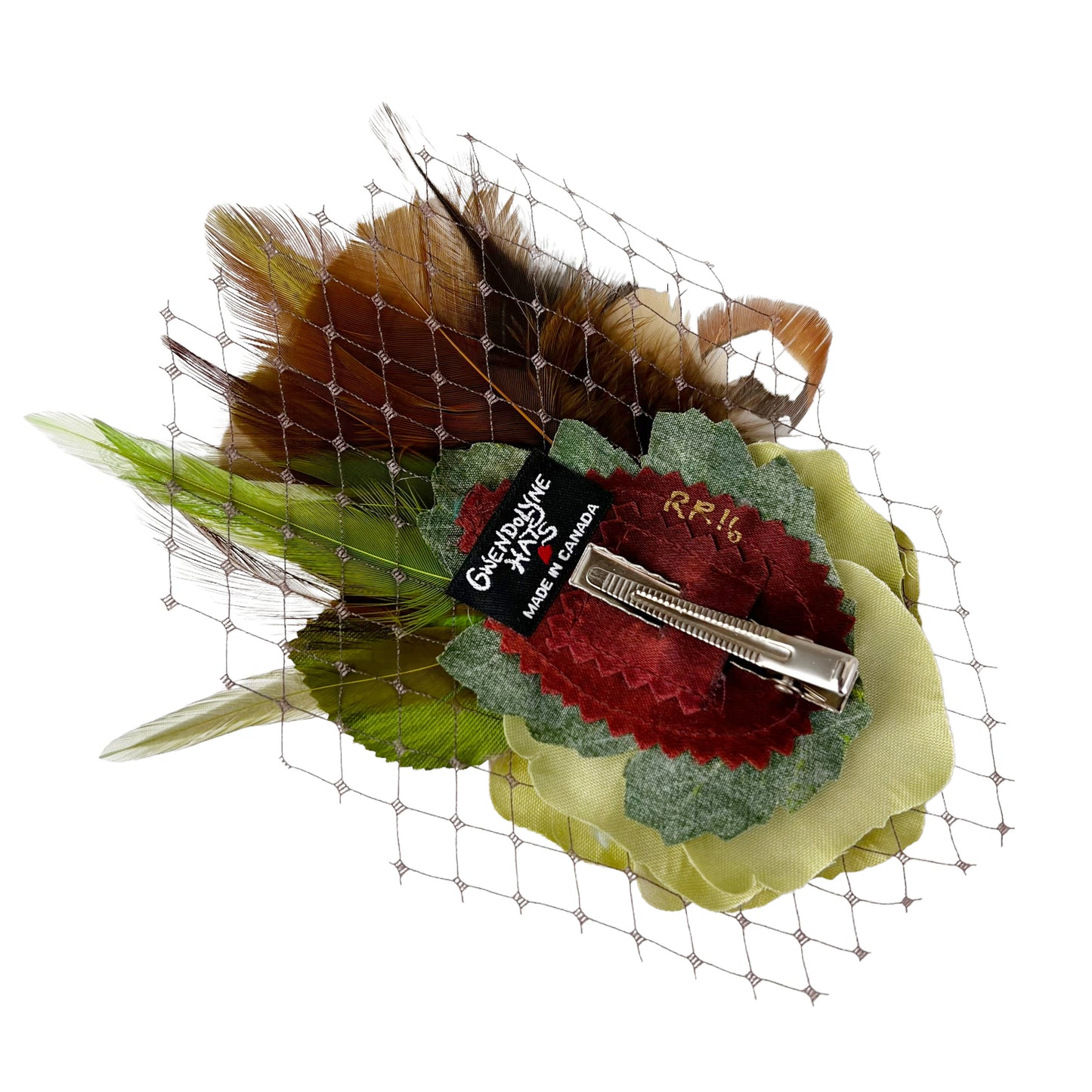 Green Chartreuse Brown Rose Fascinator Hair Clip