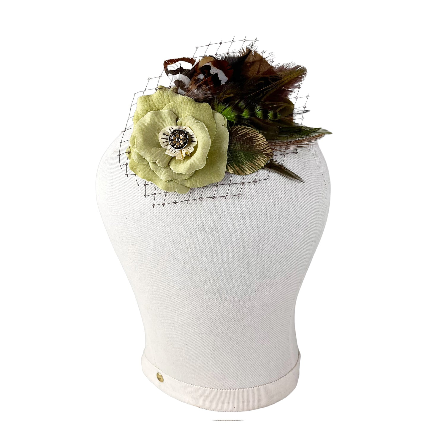 Green Chartreuse Brown Rose Fascinator Hair Clip