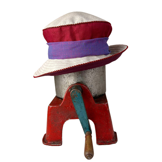 Zinnia Design Linen Wide Rim Sun Hat Size Large Red