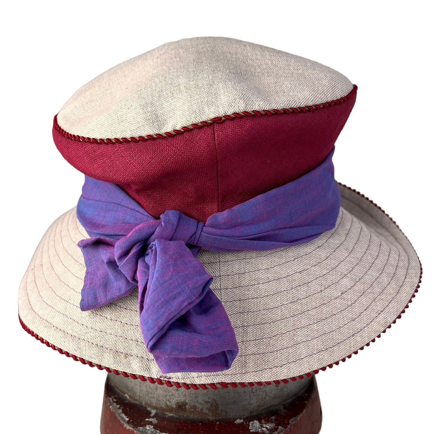 Zinnia Design Linen Wide Rim Sun Hat Size Large Red